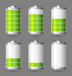 Different states of charged green battery icon