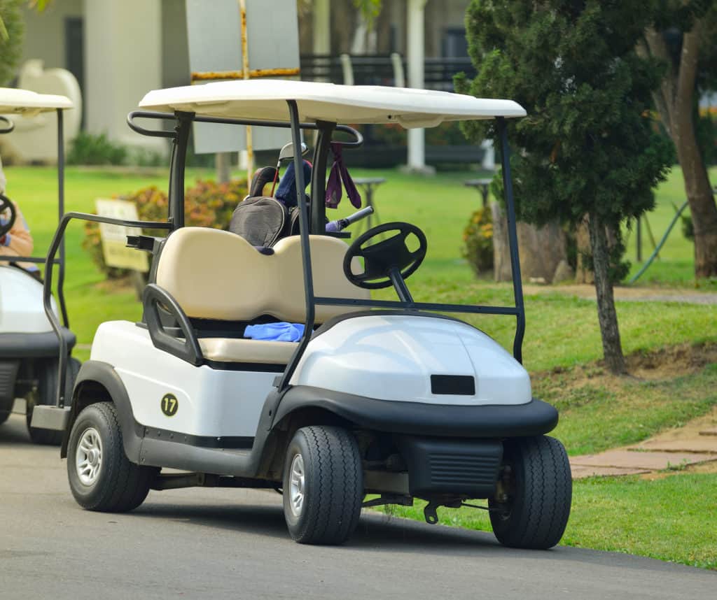 Golf carts on a golf course