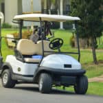 Golf carts on a golf course