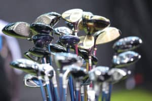 full golf club set with all clubs standing up