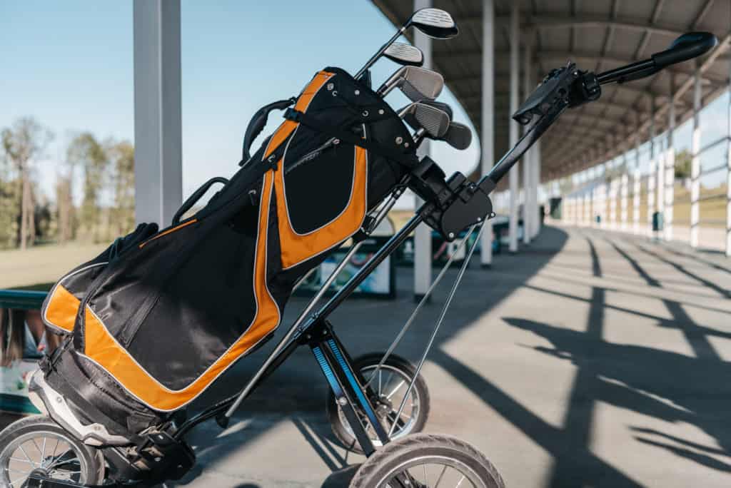 golf clubs sitting in golf bag