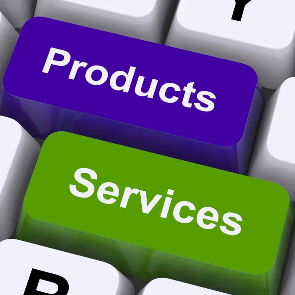 Products And Services Keys Showing Selling And Buying Online