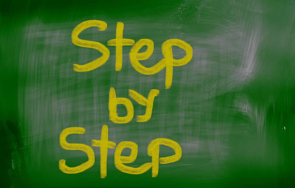 step by step concept on blackboard