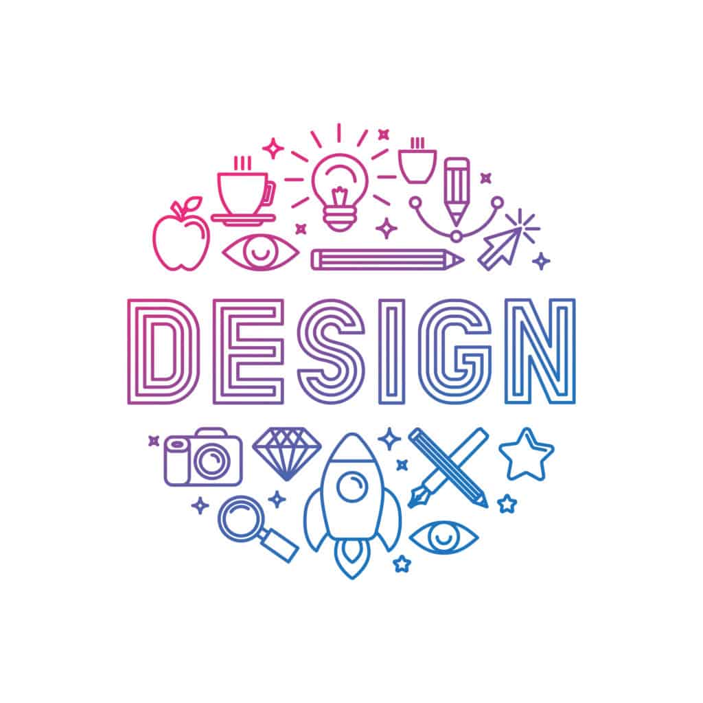 Vector linear logo design concept - illustration with icons and signs related to graphic design and creative process