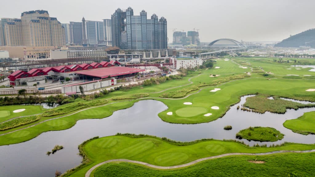 The bird view of Macao golf course in Taipa, Macao of China.