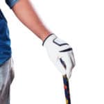 hand of male with golf on a white background.