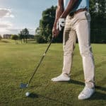 man lined up to hit golf ball