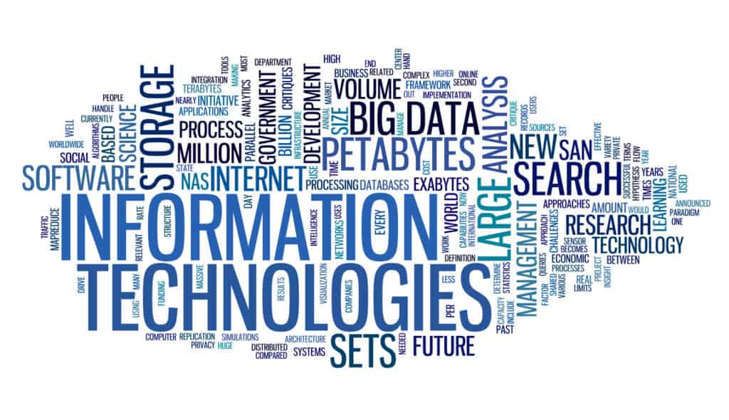 Information technology concept in tag cloud on white background