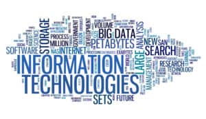 Information technology concept in tag cloud on white background