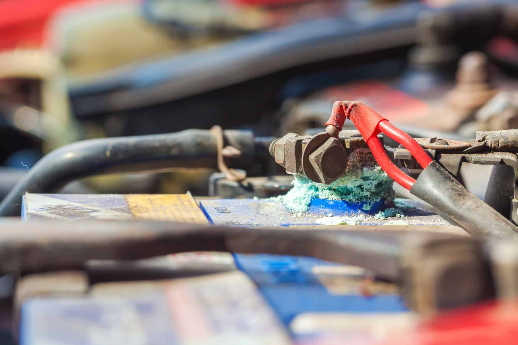 Corrosion build up on car battery terminals