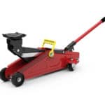 Red open hydraulic floor jack isolated on white background, 3D illustration