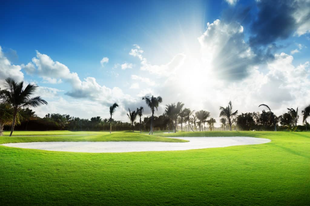 sunset on golf field