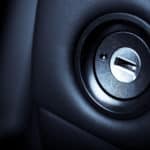 Close up shot of the ignition keyhole in a car