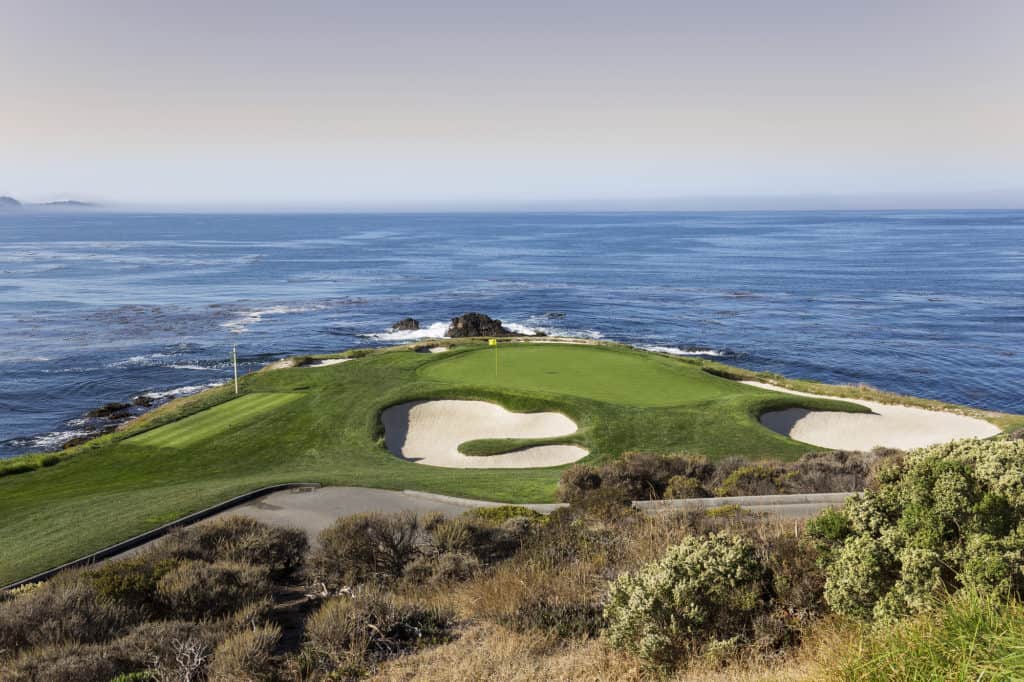 A view of hole 7 at Pebble Beach golf links, Monterey, California, USA