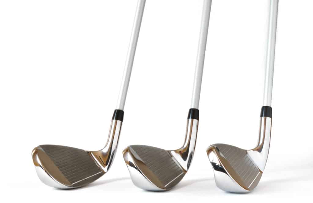 Pitching Wedge, 8 and 9 Iron Golf Clubs Golf Club isolated on a white background