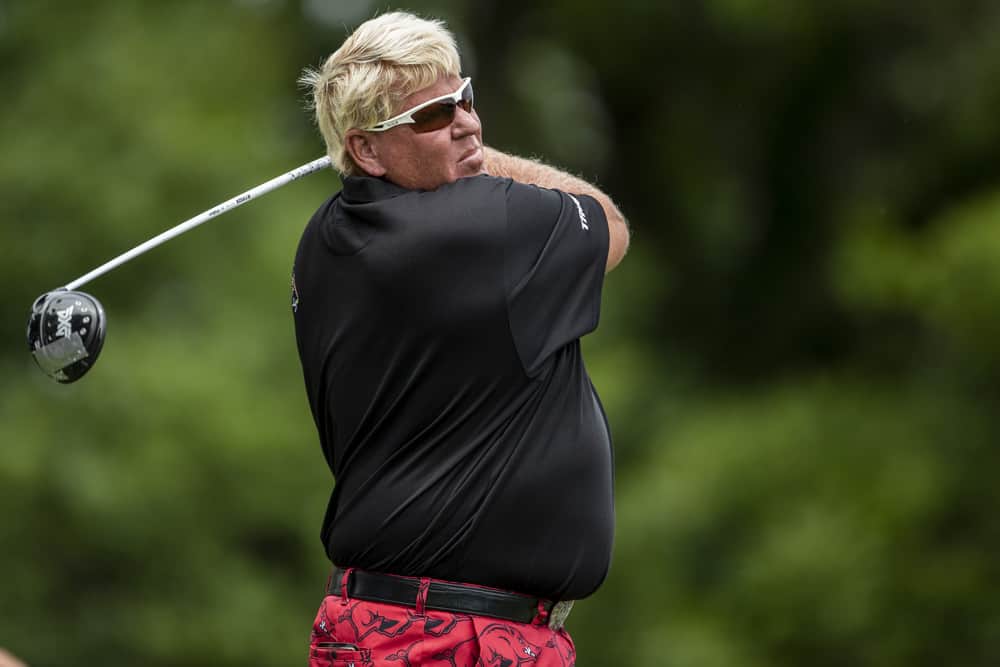 John Daly watches his tee shot at the 2nd hole during American Family Insurance Championship on June 22nd, 2018 at the University Ridge Golf Course in Madison, WI.