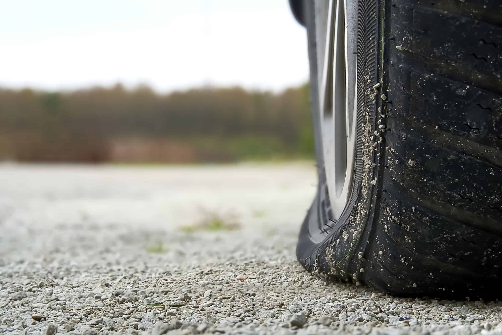 Close-up of Flat rear tire