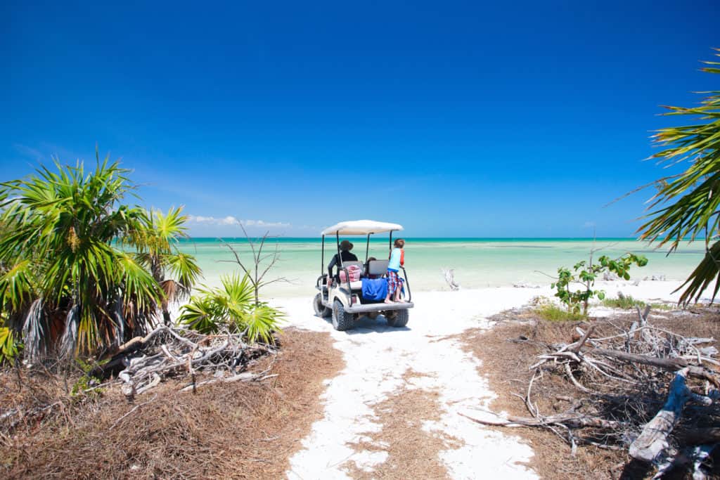 golf cart at tropical beach