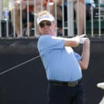 Miguel Angel Jimenez tees off hole #1 during the second round of the Mitsubishi Electric Classic tournament at the TPC Sugarloaf Golf Club Saturday, April 15, 2017, in Duluth, GA.