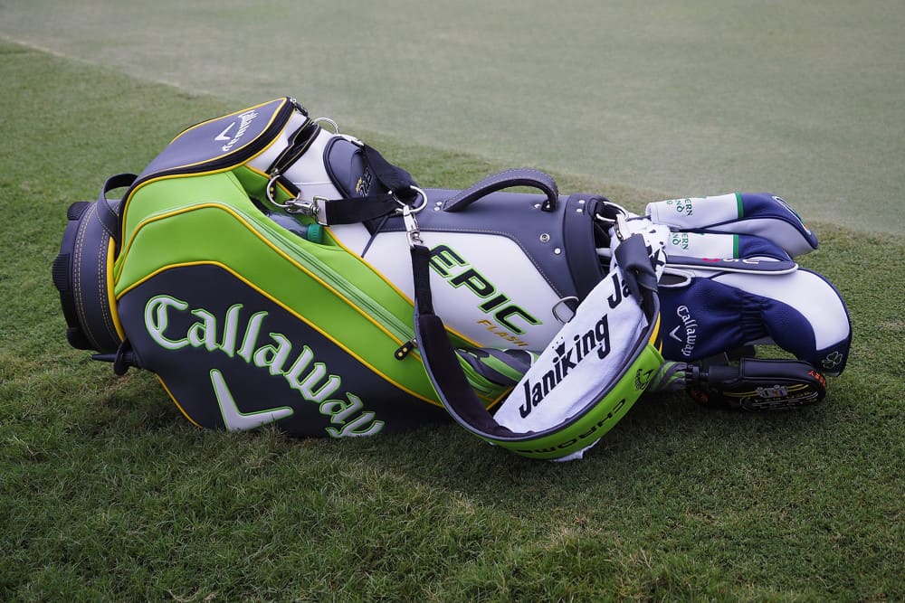 The golf bag of Kevin Kisner during the resumption of the weather delayed third round of the TOUR Championship on August 25, 2019 at the Eastlake Golf Club in Atlanta, GA.