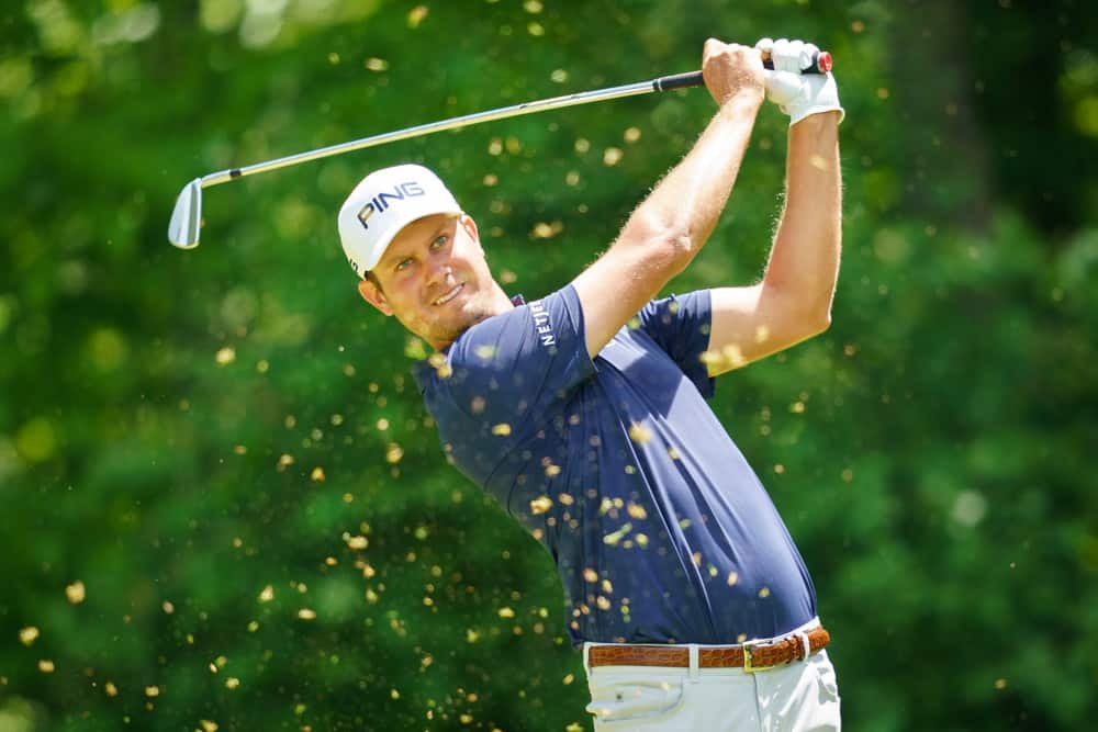 Harris English tees off during the final round of the RBC Canadian Open at Hamilton Golf and Country Club on June 9, 2019 in Ancaster, ON, Canada.