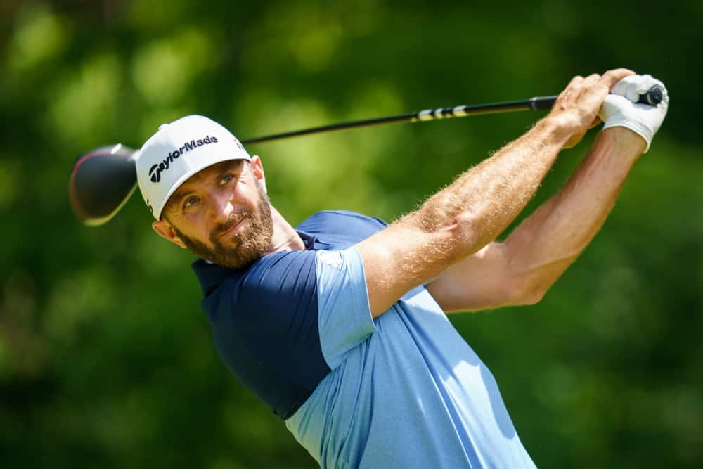 Dustin Johnson tees off during the final round of the RBC Canadian Open at Hamilton Golf and Country Club on June 9, 2019 in Ancaster, ON, Canada.