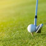 Golf club and ball in grass