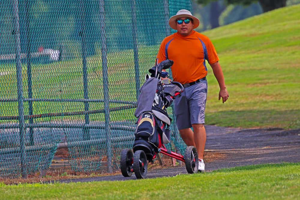 golf bag on a push cart