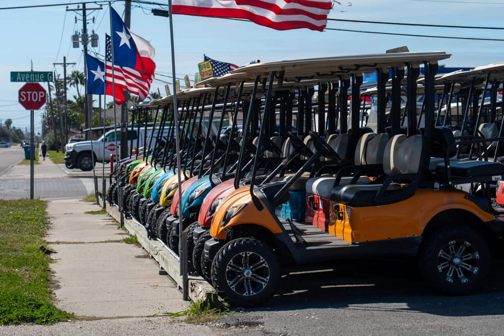 Colorful rental golf carts