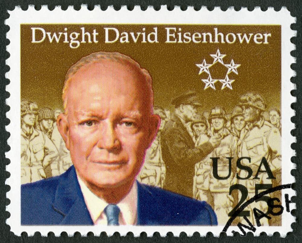 A stamp printed in USA shows Dwight David Eisenhower (1890-1969), 1990