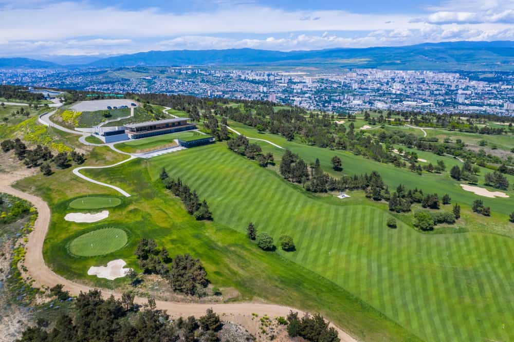 Aerial view of the green golf course