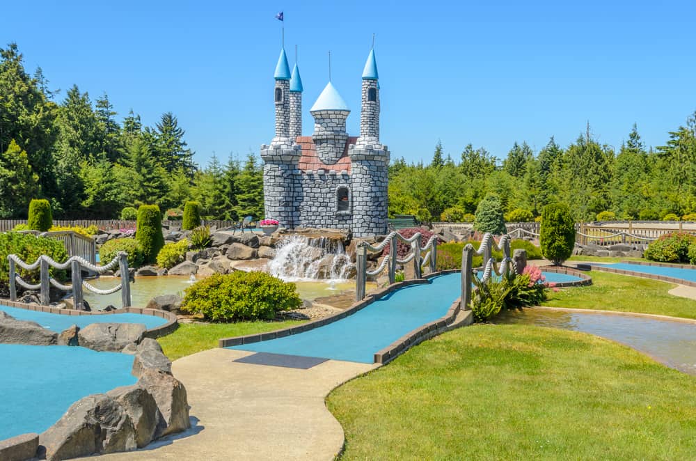 Beautiful mini golf course at sunny day