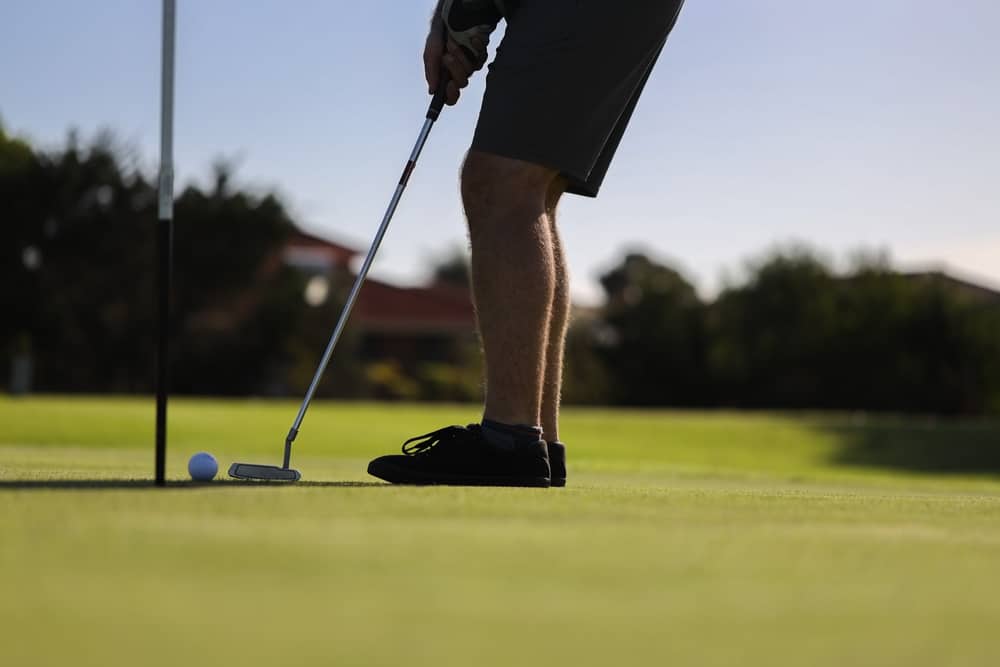 Defocused golfer standing using cougar golf device