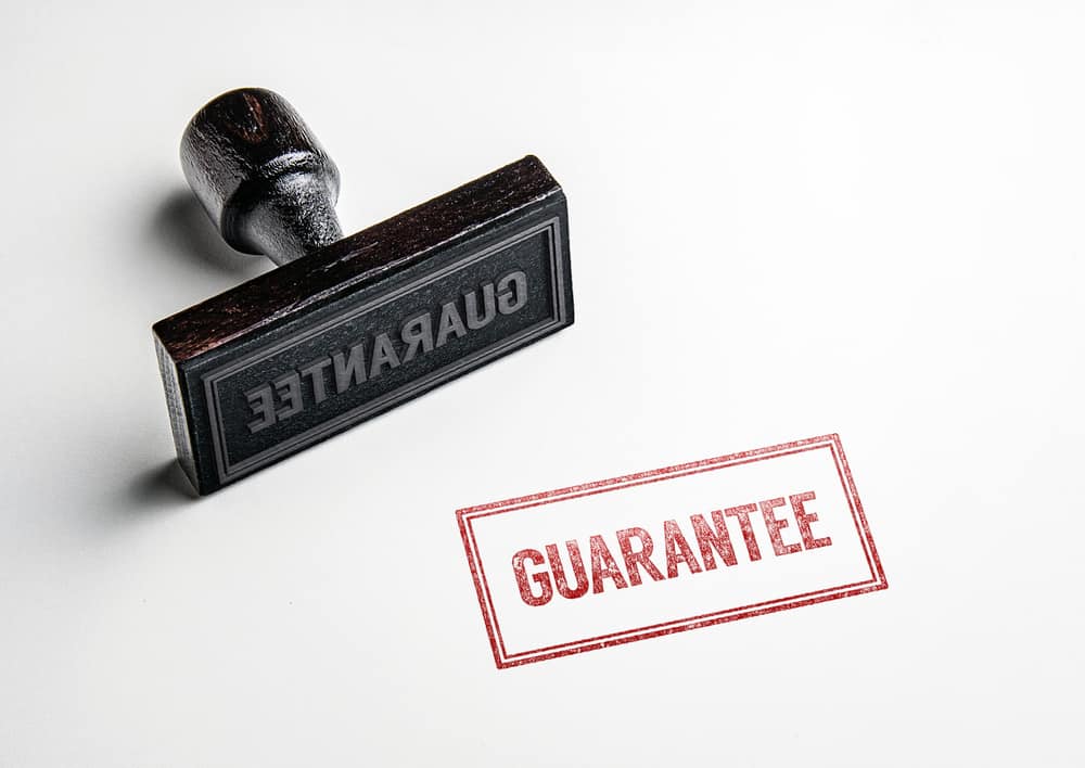 Rubber stamping that says 'Guarantee'