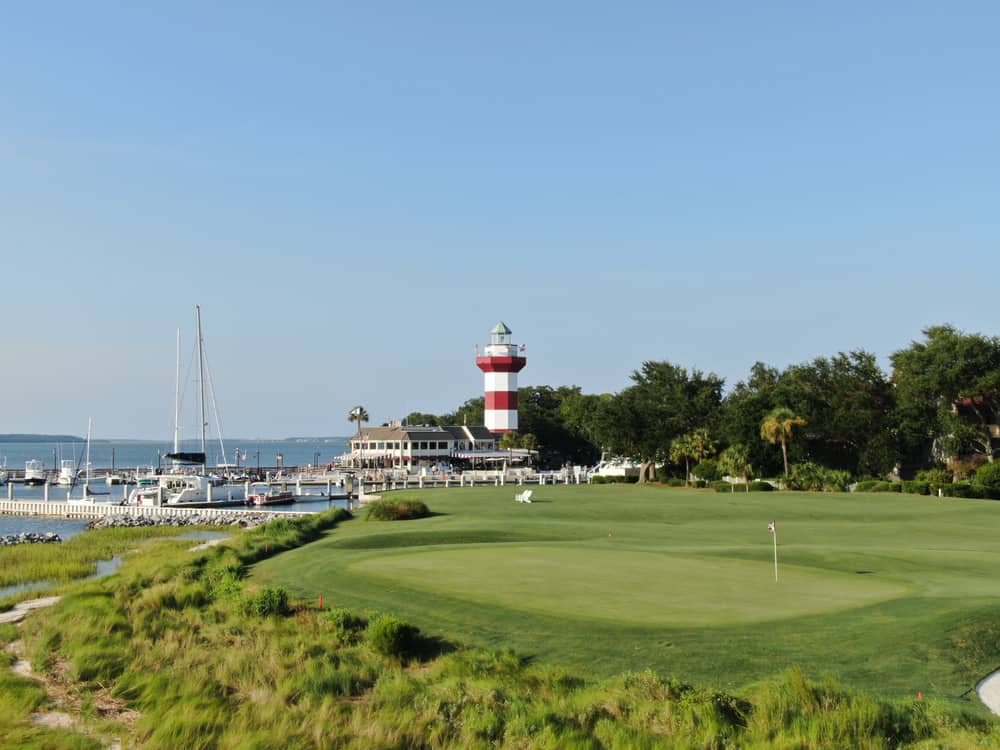 Sea pines lighthouse off of a golf course in Hilton Head island