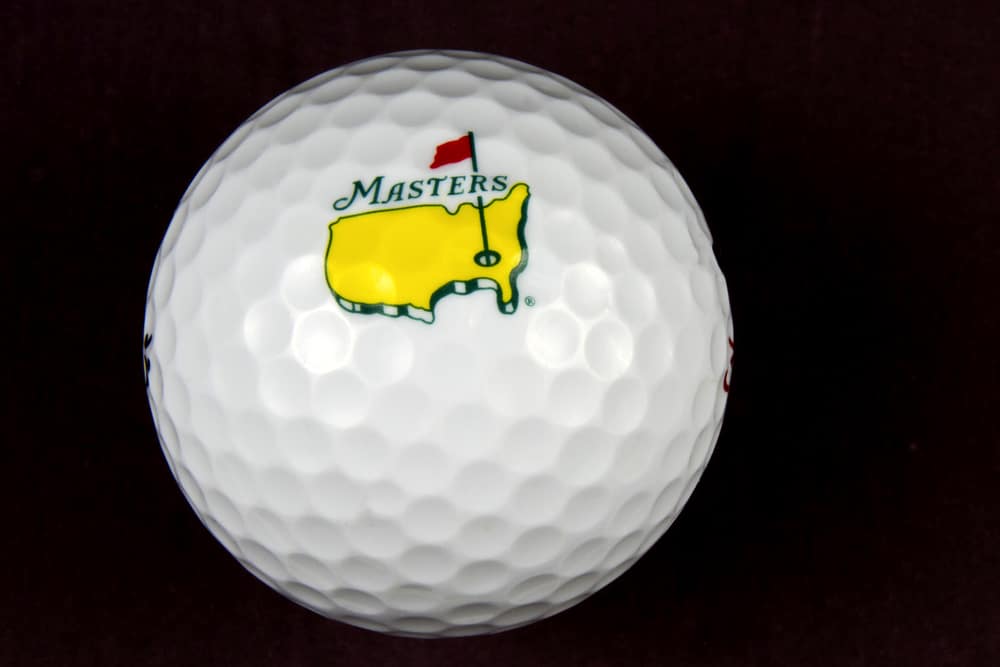 The Masters Tournament logo on a golf ball