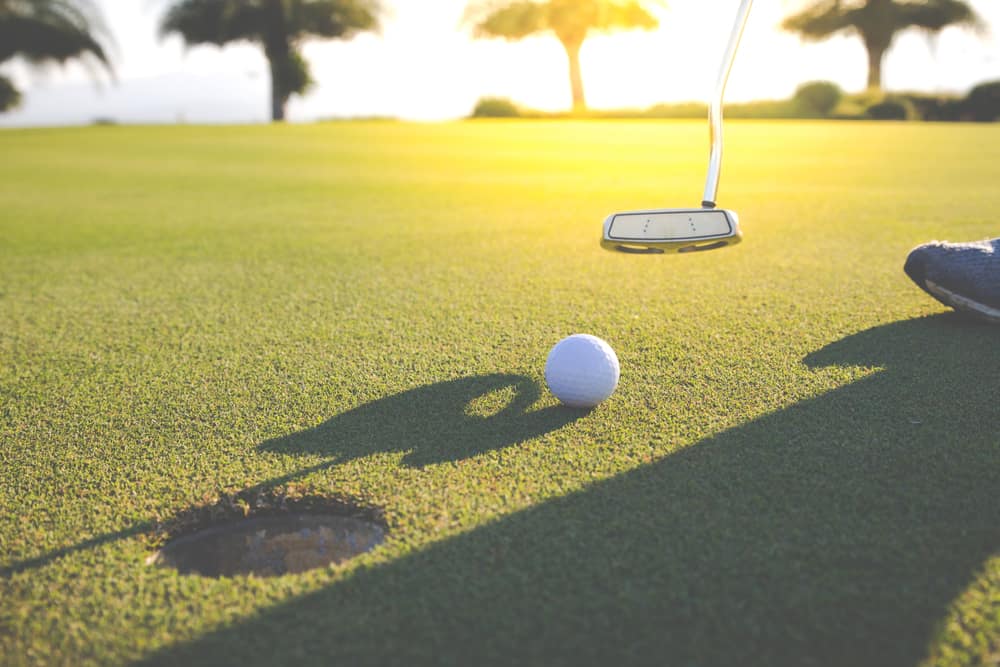 Golf club and ball in grass at the Golf course