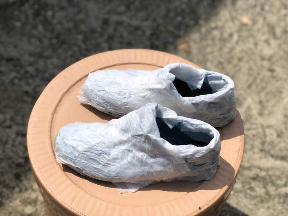 shoes wrapped in tissues after washing