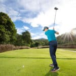 Professional male golfer are golfing in the field
