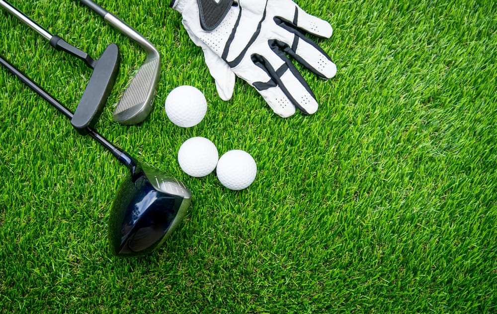 glove, balls, putter, iron wage and golf-club driver