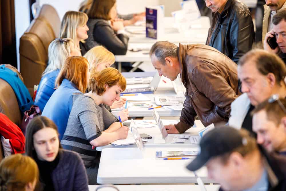 job fair, unemployed looking for a job