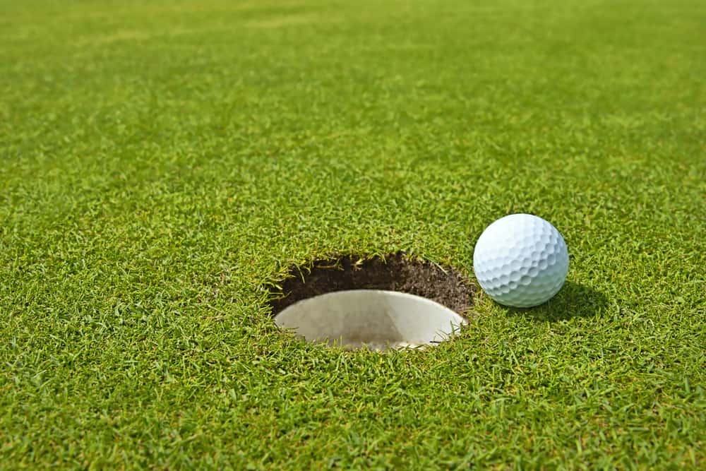 Golf, ball lying on the green next to hole