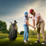 Male golf players on professional golf course