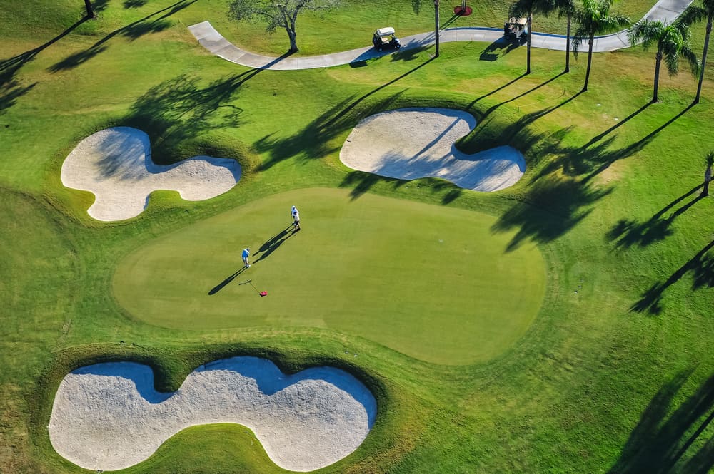 aerial view of green florida community golf course