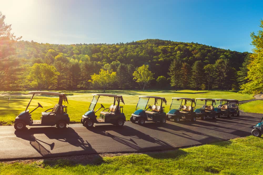 Lined Up Golf Carts at Golf Course