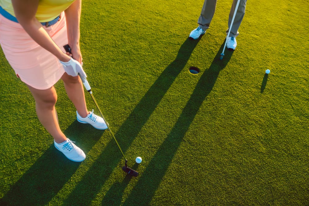 High-angle cropped view of a professional woman player,