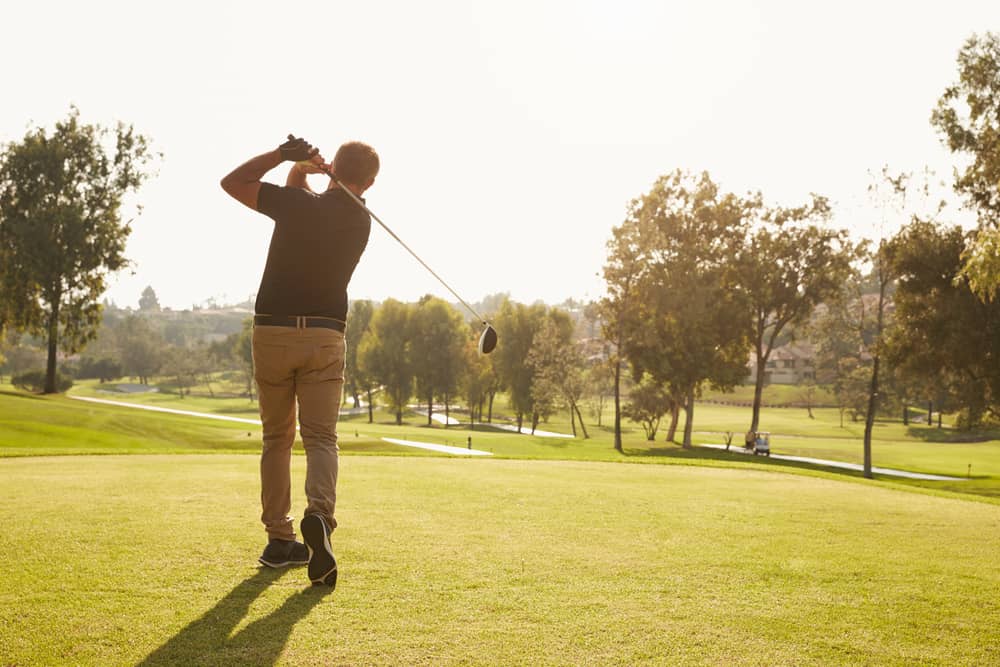 Male Golfer Lining Up Tee Shot