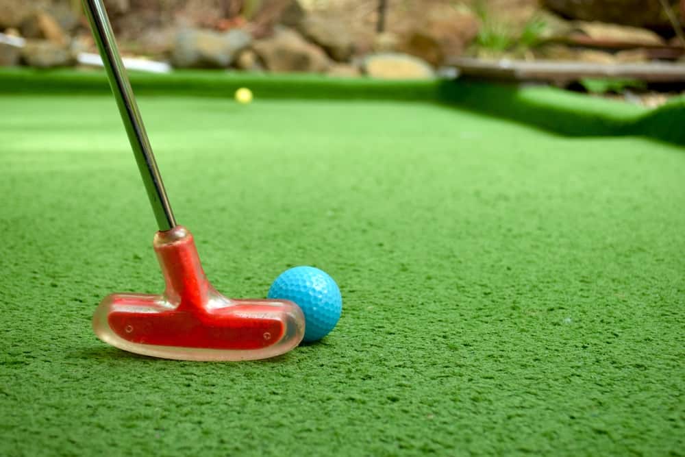 Close up shot during a mini golf game