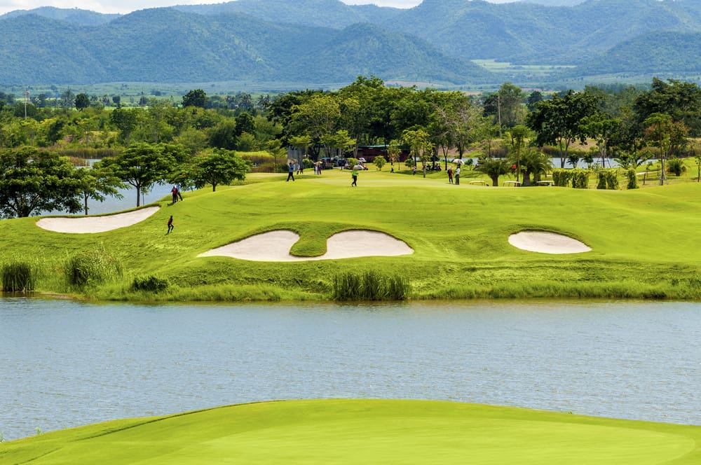 Golf course with a rich green turf