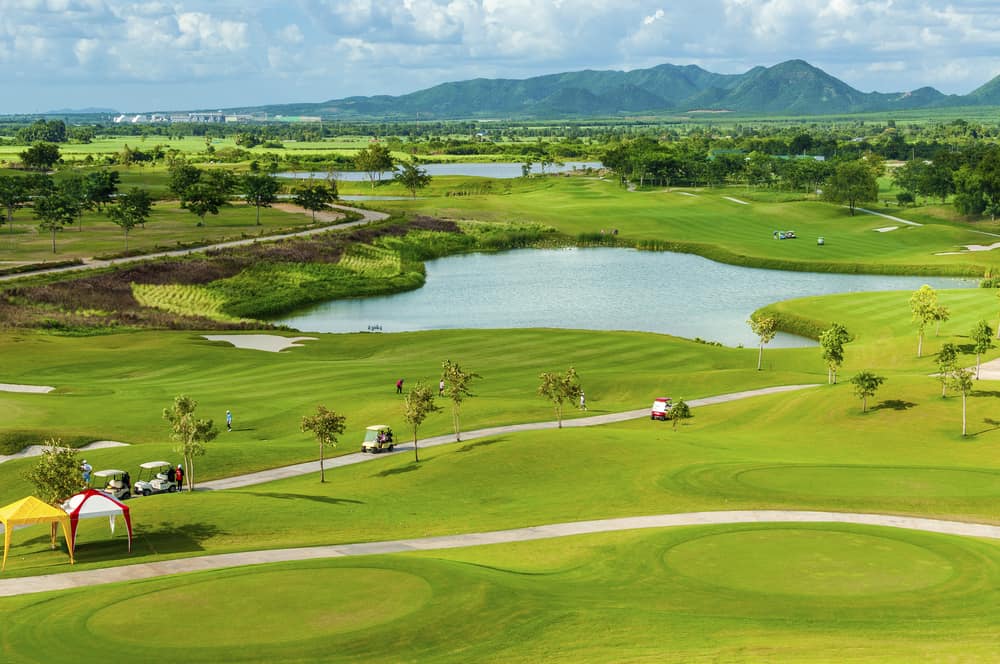 Golf course with a rich green turf